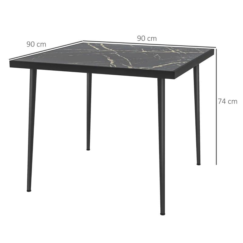 Black Square Outdoor Dining Table for 4 with Marble Glass Top