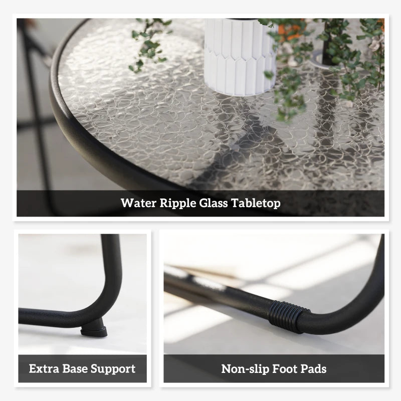 4 Seater Cream White Garden Furniture Set - 6 Piece Outdoor Dining Set with Folding Chairs and Round Glass Top Table, Includes Parasol for Patio