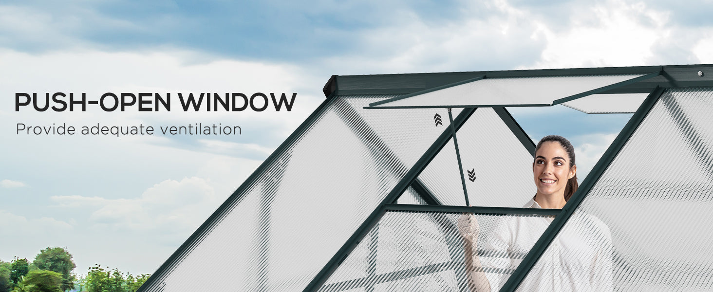 6ft x 10ft Large Dark Green Polycarbonate Greenhouse with Slide Door and Window