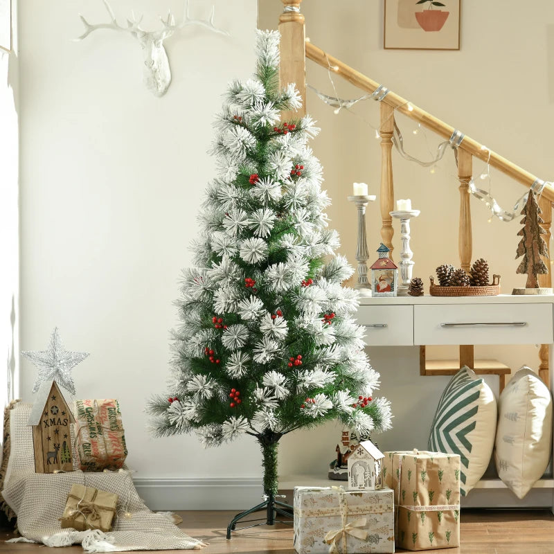 5FT Artificial Christmas Tree with Metal Stand, 184 Tips, Berry Decorations - Perfect Indoor Xmas Holiday Decor