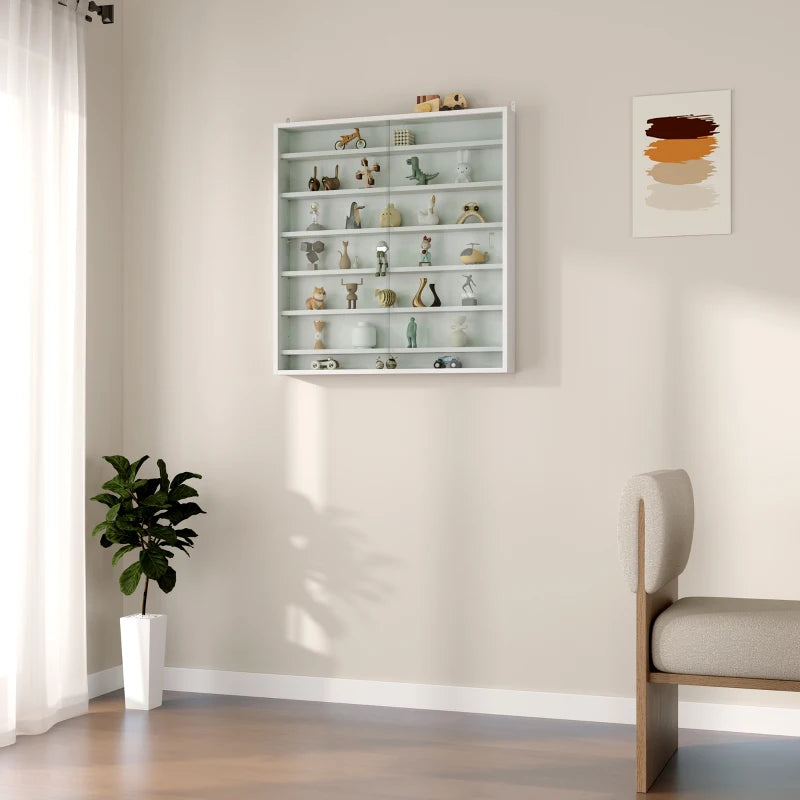 Elegant White Six Shelf Display Cabinet with Glass Doors - Perfect for Home Decor and Storage Solutions