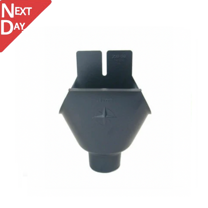 115mm Half Round Anthracite Grey Galvanised Steel 60mm 'wrap around' Gutter Outlet