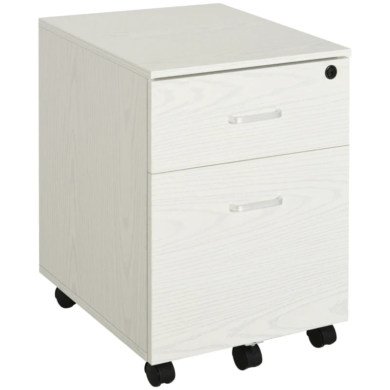 Vinsetto 2-Drawer Locking Office Filing Cabinet with Wheels - A4 Storage Cupboard for Home Organization - White Wood Grain