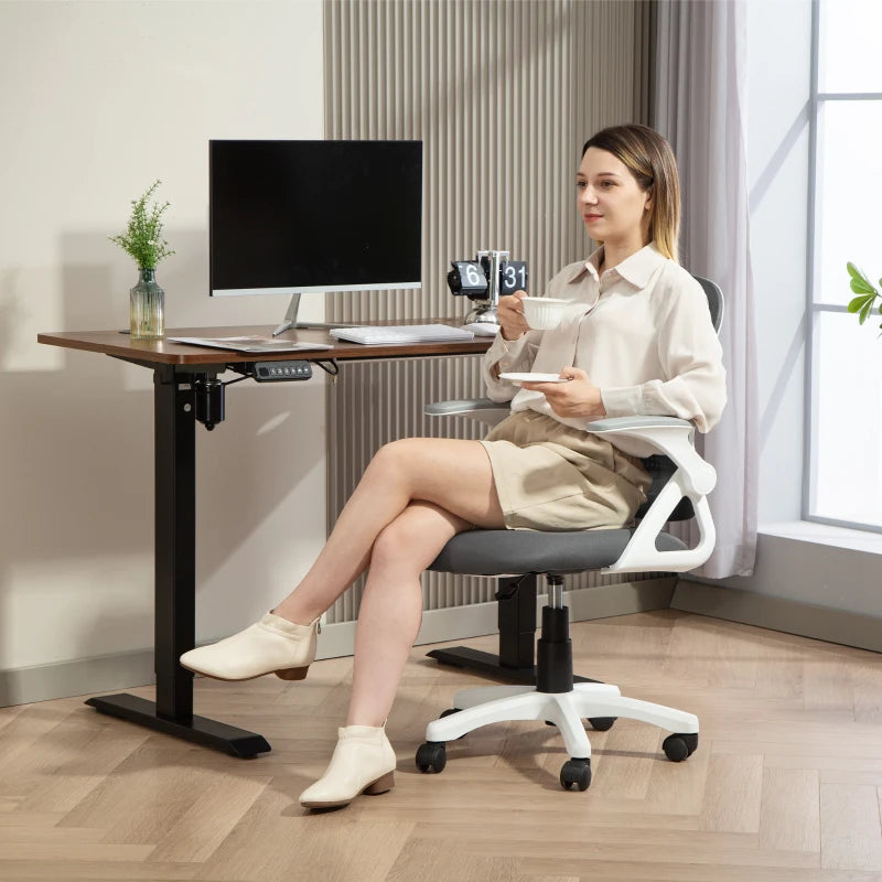 Ergonomic Grey Mesh Office Chair with Lumbar Support, Swivel Design & Flip-Up Armrests for Home/Office Comfort