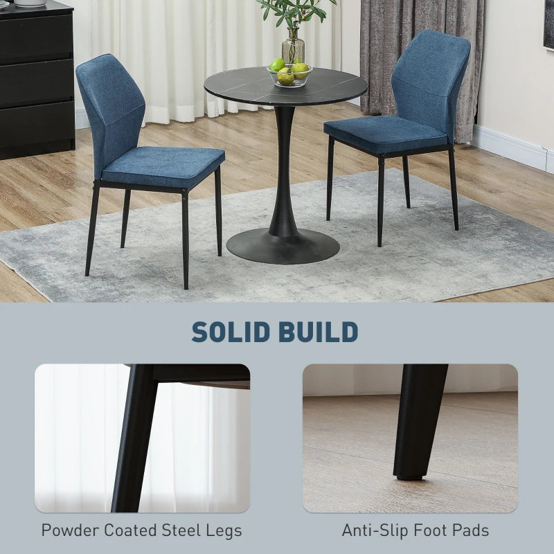 Set of 2 Velvet Dining Chairs - Modern Armless Upholstered Kitchen Chairs with Metal Legs, Curved Back, Padded Seat - Blue