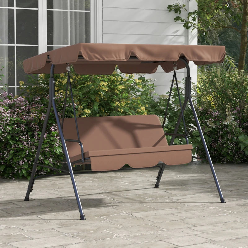 Brown 3-Seat Garden Swing Chair with Adjustable Canopy