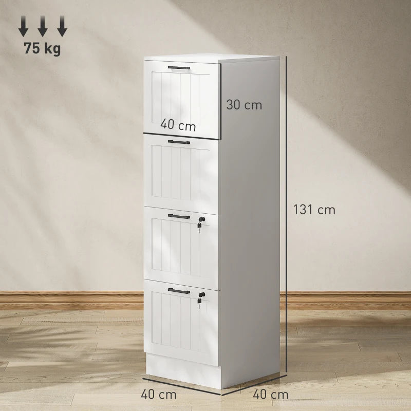 Secure 4 Drawer Filing Cabinet with Lock - Adjustable Hanging Bars for A4 Files - Stylish White Office Storage Solution