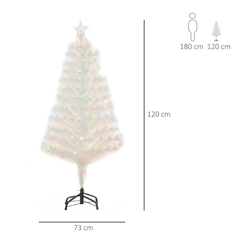 4ft Prelit Artificial Christmas Tree with Fiber Optic LED Lights - White Holiday Home Xmas Decoration
