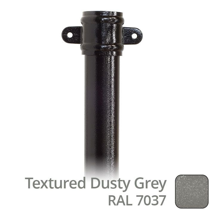 Alumasc 76mm (3") x 2m Aluminium Downpipe with Cast Eared Socket - Textured Dusty Grey RAL 7037