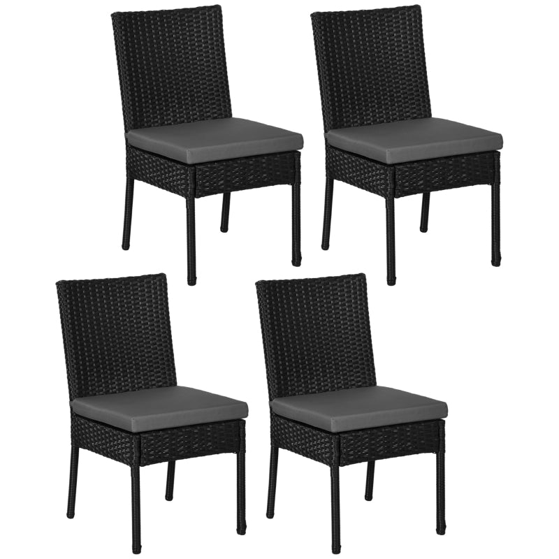 Black Rattan Armless Garden Chairs Set of 4