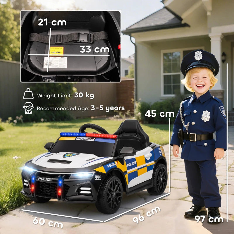 Kids Electric Police Car Ride On with Remote Control Music Lights for Ages 3-5