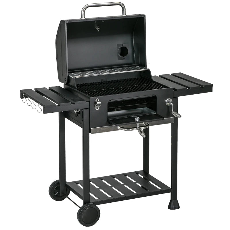 Charcoal BBQ Grill with Wide Cooking Surface and Convenient Features, Black