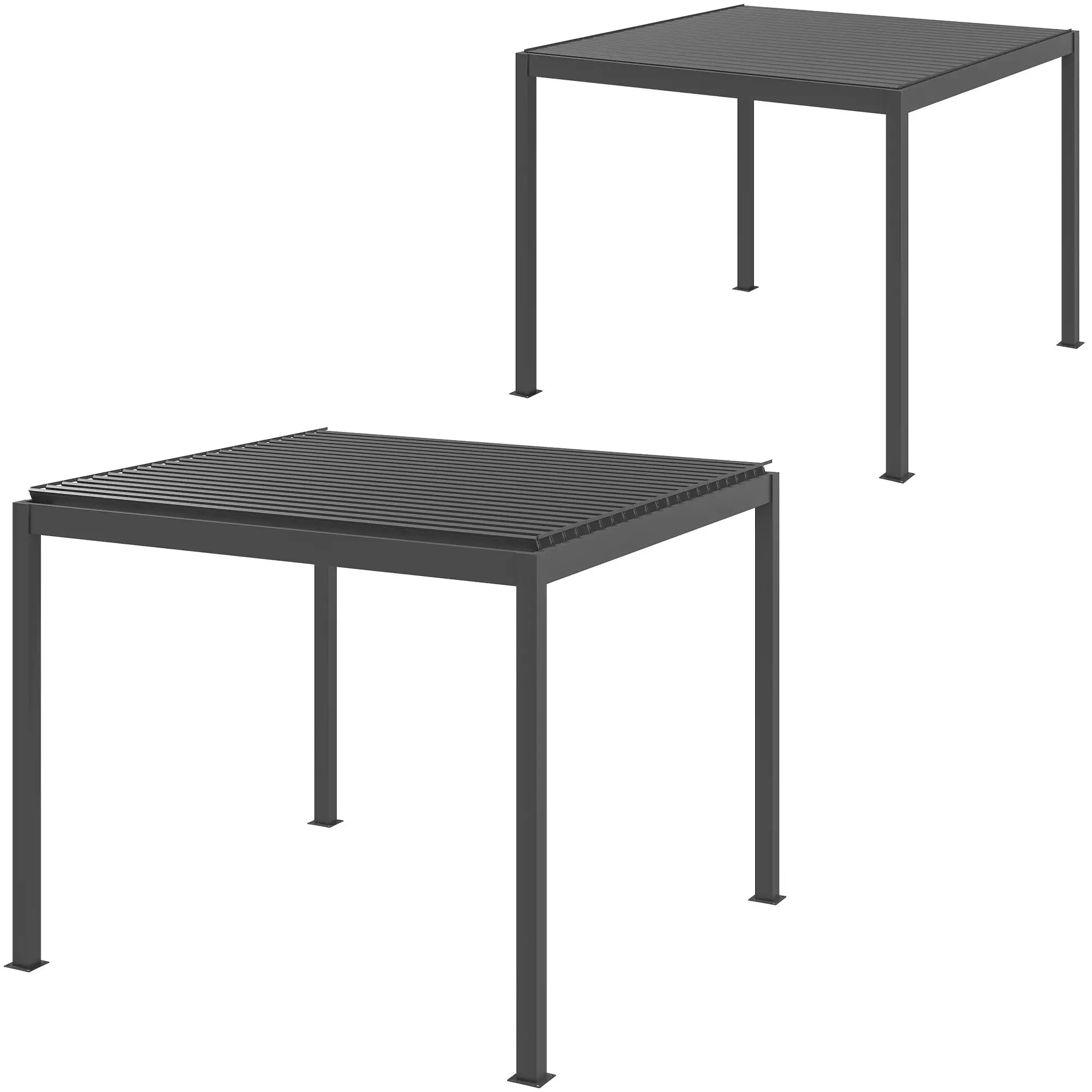 3m x 3m Electric Louvered Pergola with LED Lights - Solid Aluminium Hardtop Gazebo with Remote, Adjustable Roof and Drainage System, Water and UV Resistant