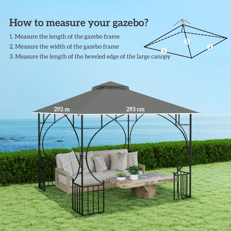 3m x 3m Grey Replacement Gazebo Canopy - Double Tier Roof Top for Garden, Patio, Outdoor Use (Top Only)