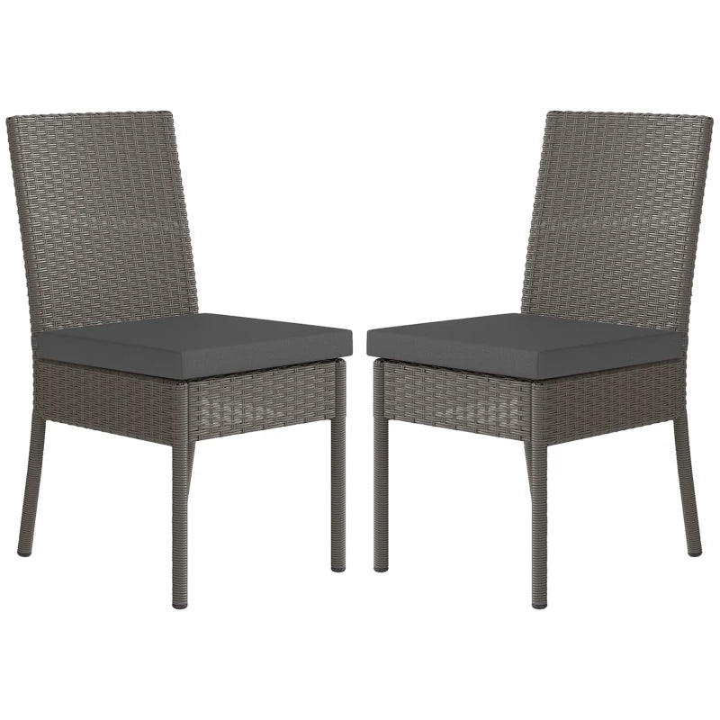 Set of 2 Dark Grey Armless Rattan Garden Chairs - Stylish Outdoor Seating for Patio & Balcony