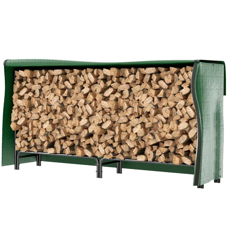 Heavy Duty Firewood Rack with Waterproof Cover - Indoor/Outdoor Log Storage Holder, 200x36x99 cm, Dark Green