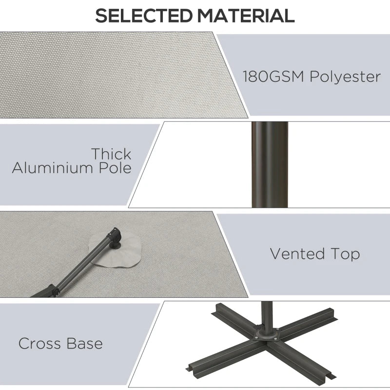 3m Overhanging Parasol with 360° Rotating Movement - Light Grey