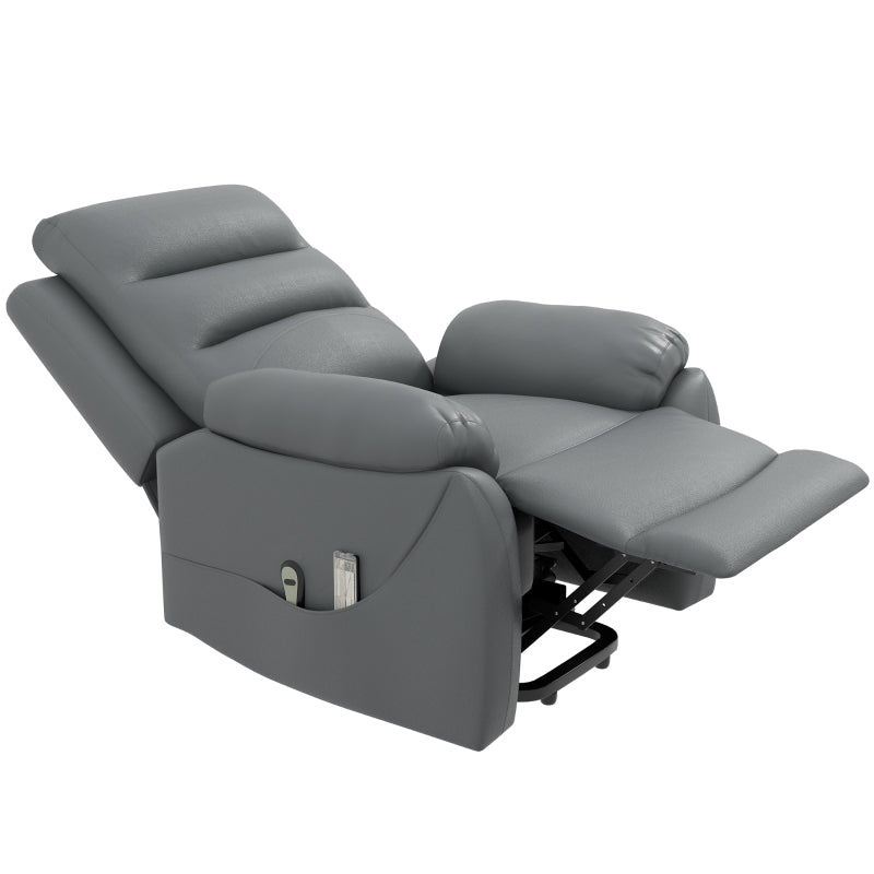 Electric Riser Recliner Chair for Elderly with 8 Vibration Massage, PU Leather, Side Pockets, Footrest, Grey