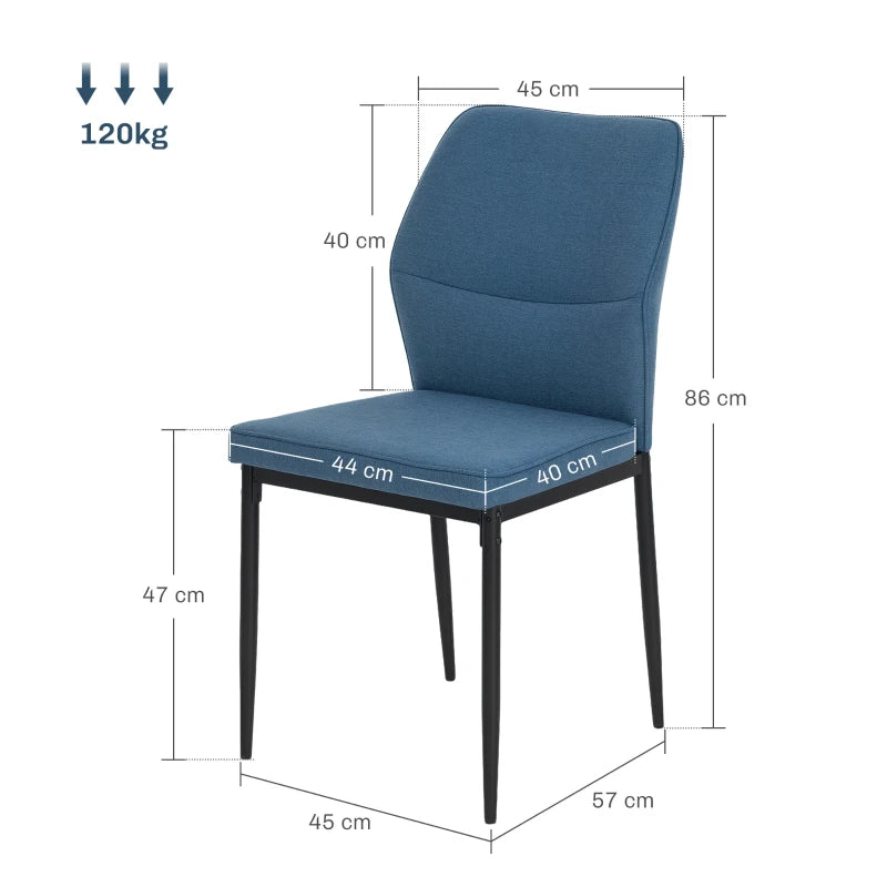 Set of 2 Velvet Dining Chairs - Modern Armless Upholstered Kitchen Chairs with Metal Legs, Curved Back, Padded Seat - Blue