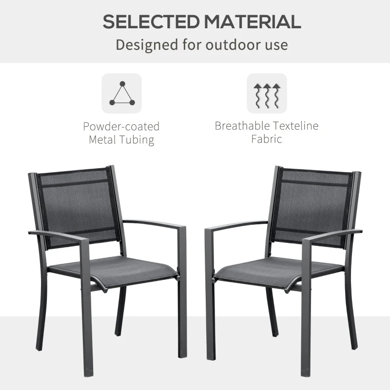 Steel Frame Outdoor Dining Chairs Set of 2, Dark Grey/Black