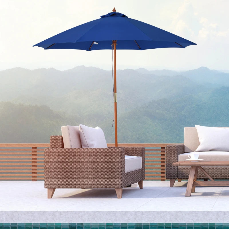 Blue 2.5m Round Garden Parasol Umbrella with Wooden Pole