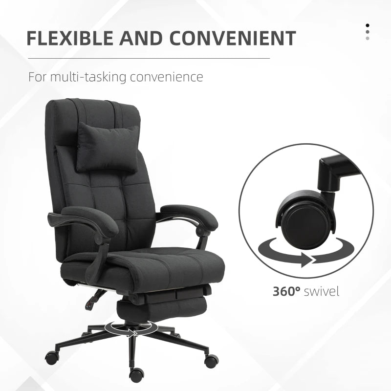 Vinsetto Ergonomic Office Desk Chair with Footrest & Headrest, Reclining Backrest, Swivel Wheels - Black Home Office Comfort