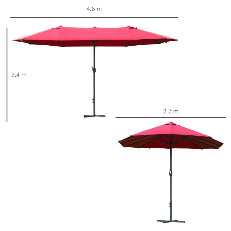 Double-sided Wine Red Sun Umbrella Canopy - 4.6M Crank Shade