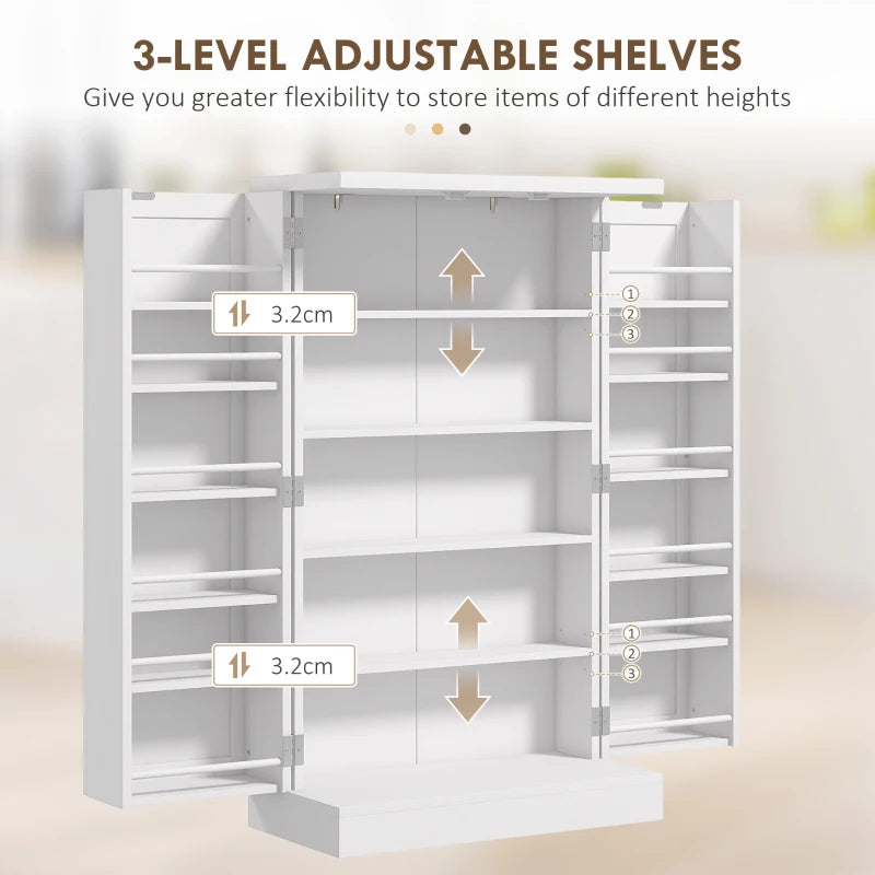 Freestanding Multi-Storage Kitchen Cupboard with Adjustable Shelves - Stylish White Organizer for Kitchen Storage Solutions