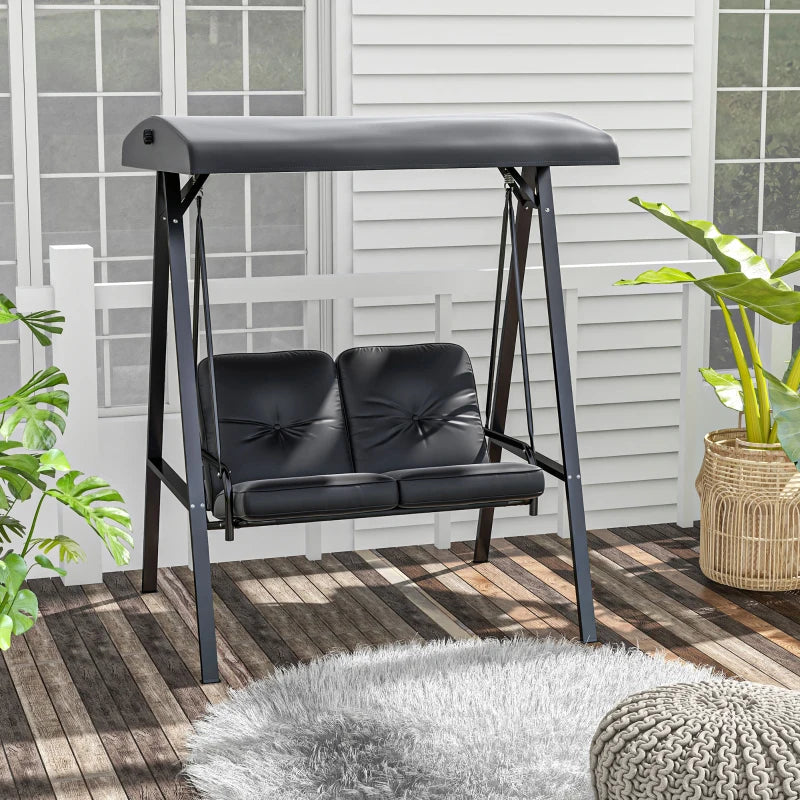 Black 2-Seater Garden Swing Bench with Adjustable Canopy