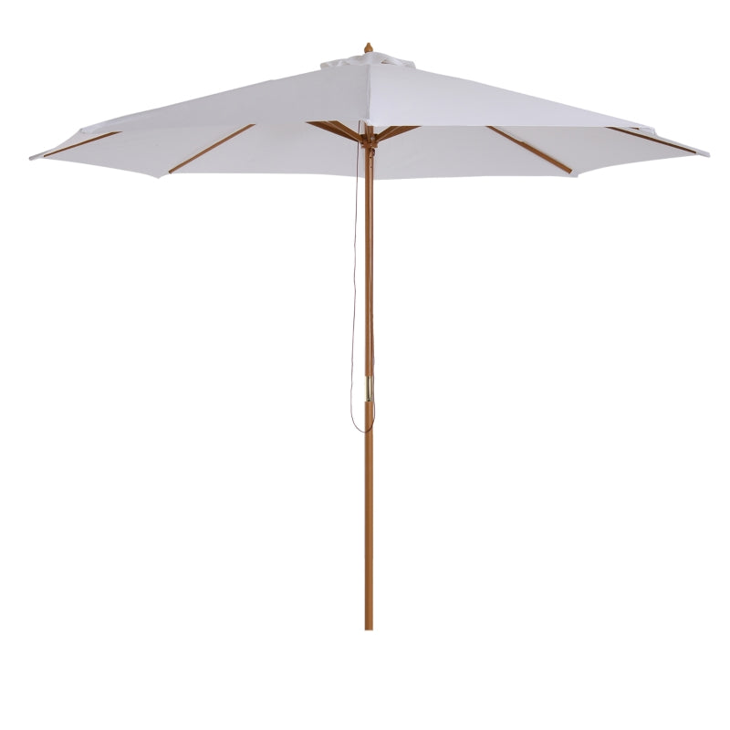 Cream White 3m Wooden Patio Umbrella with Pulley Mechanism