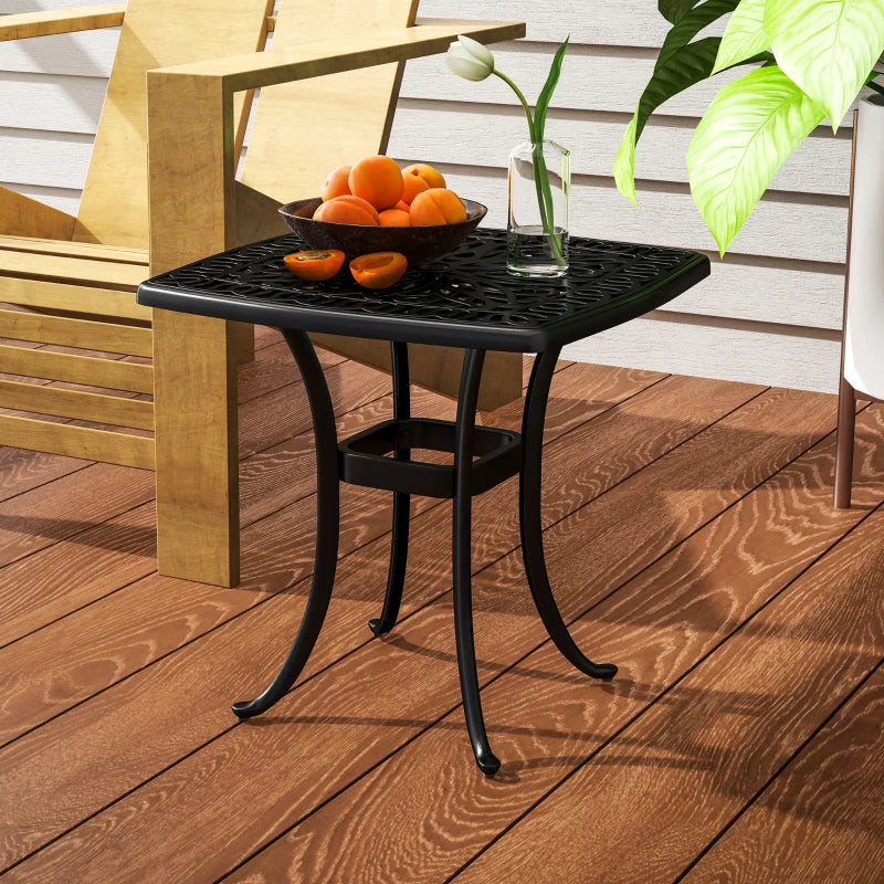 54 x 54cm Black Cast Aluminium Outdoor Garden Table with 38mm Umbrella Hole and Anti-slip Foot Pads for Patio and Balcony