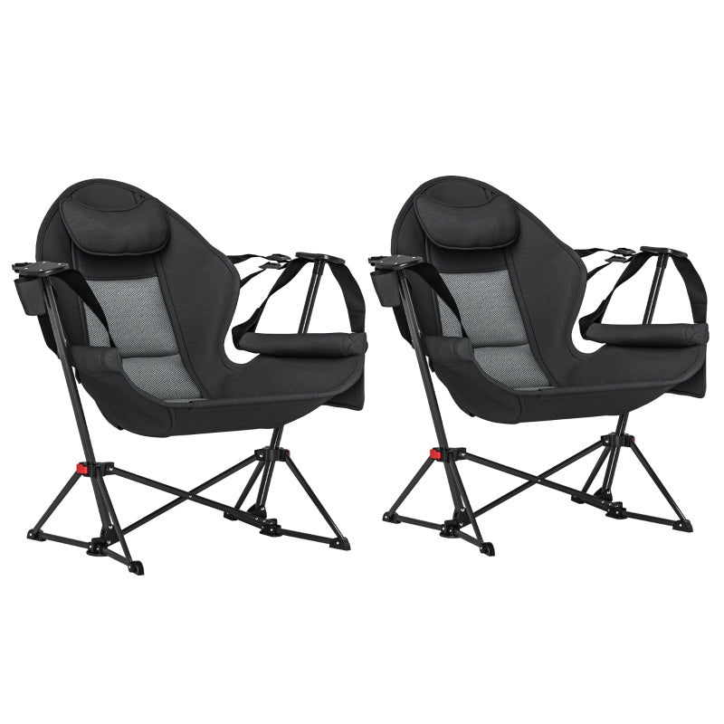 Adjustable Black Hammock Camping Chair Set of 2 - Portable Swinging Camp Chairs with Cup Holder, Headrest, Padded Seat & Carry Bag for Travel, Fishing & Hiking