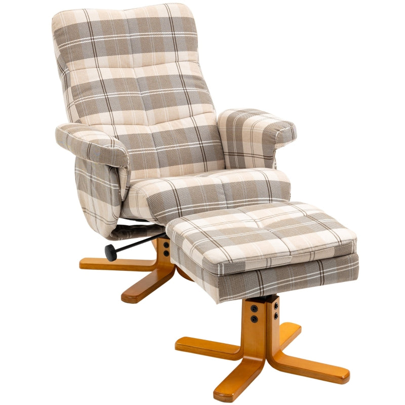 Linen Swivel Recliner Chair with Footstool and Storage, Wooden Base for Living Room, Multicolour