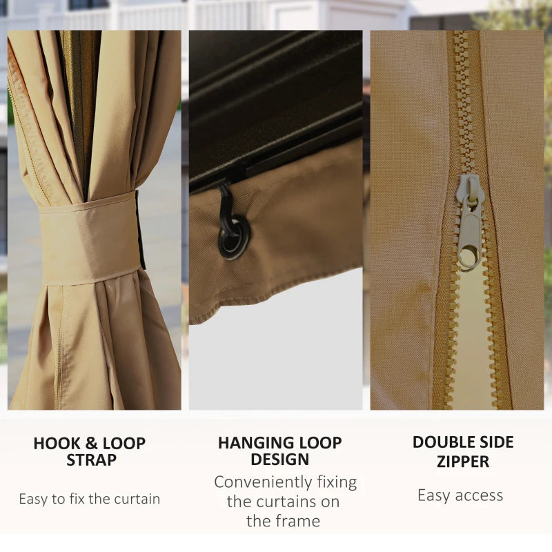 3 x 4m Hardtop Gazebo Canopy - Brown Aluminium Pavilion with Metal Roof, Netting & Curtains