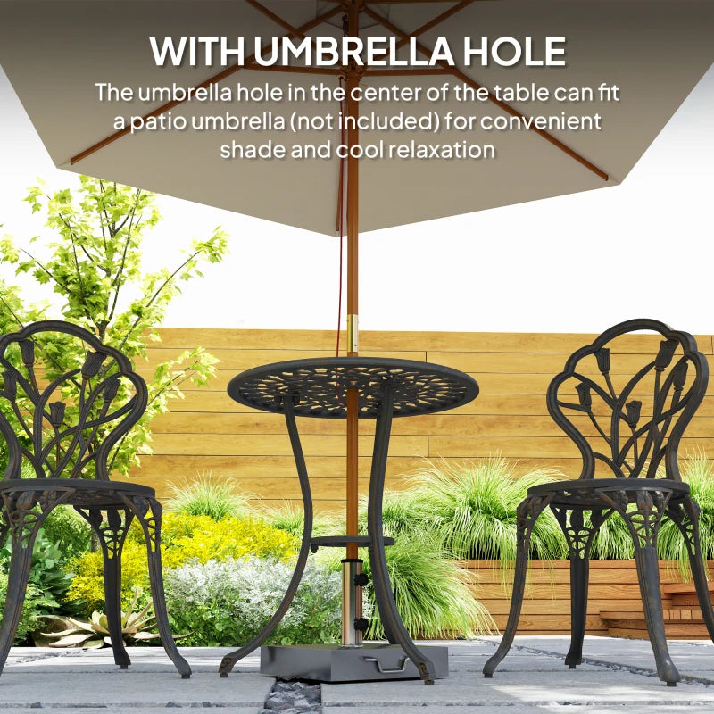 3 Piece Bronze Outdoor Patio Bistro Set for 2 - Aluminium Garden Table and Chairs with Umbrella Hole for Balcony