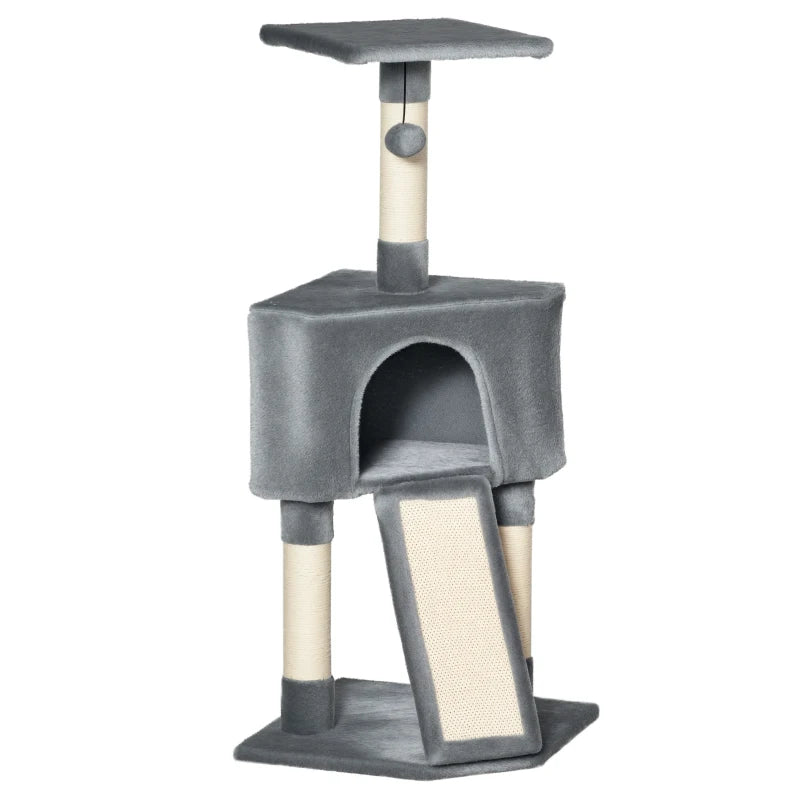 Corner Cat Tree for Indoor Cats - Grey Kitten Tower with Scratching Post, House, Ladder & Toy for Playful Kittens