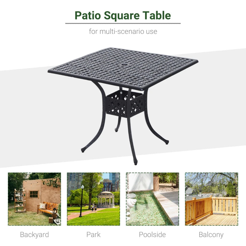 Black 90cm Square Outdoor Dining Table with Umbrella Hole