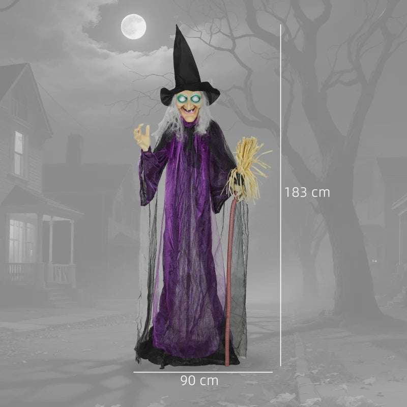 6ft Animated Witch Decoration with Sound - Spooky Purple & White Halloween Prop for Indoor/Outdoor Use