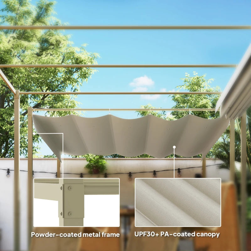3x3m Retractable Pergola with Sun Shade Canopy, UPF30+, Khaki