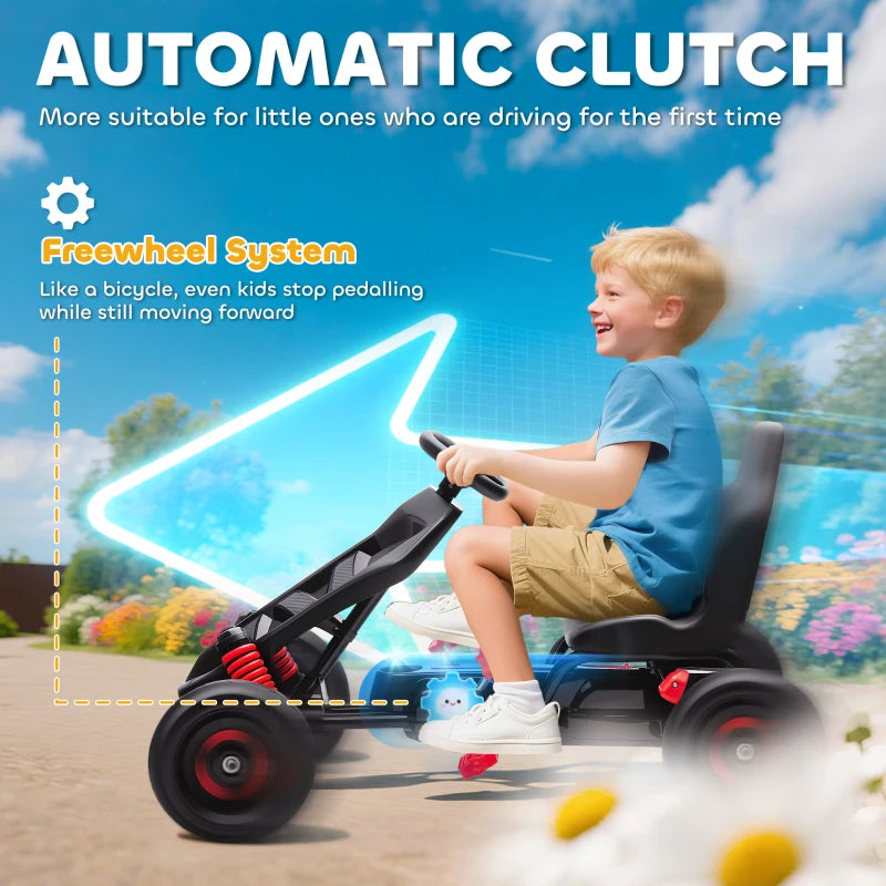 Kids Pedal Go Kart for Ages 3-6 with Freewheel System and Anti-Slip Wheels Red