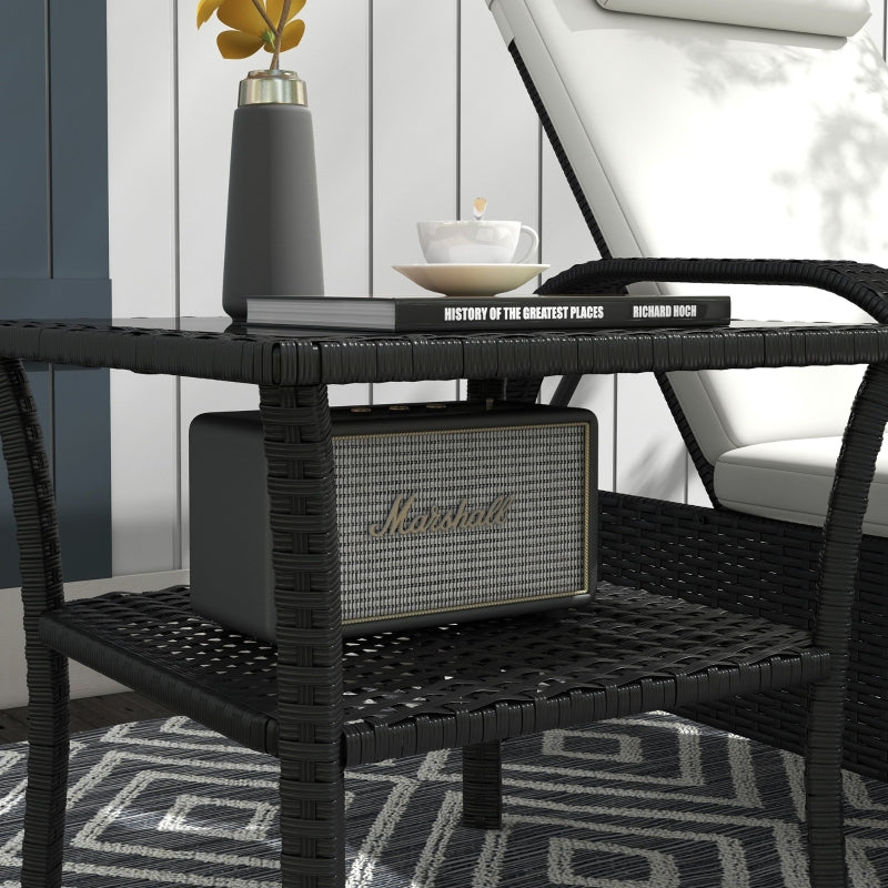 Black Two-Tier PE Rattan Square Coffee Table for Outdoor Patio and Garden