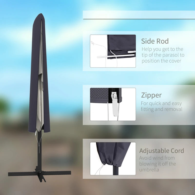 Dark Grey Outdoor Cantilever Umbrella Cover with Rod and Zipper