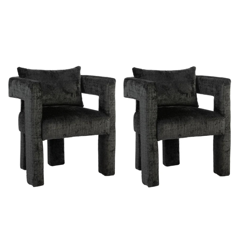 Set of 2 Comfortable Lounge Chairs with Hollow Armrests, Cushions and Pillows for Living Room, Black
