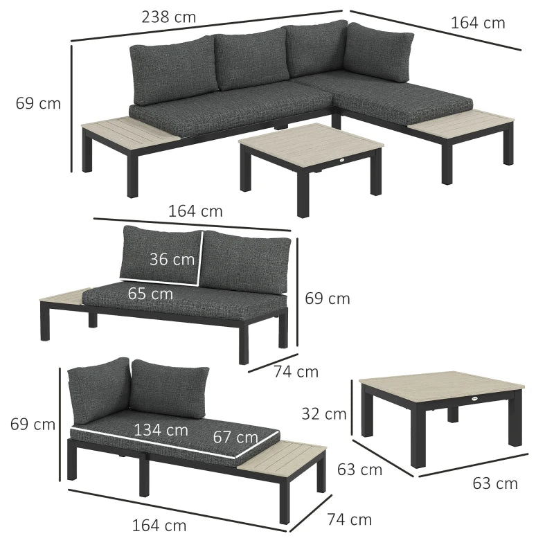 Aluminium 4 Seater Outdoor Corner Sofa Set with Cushions and Coffee Table