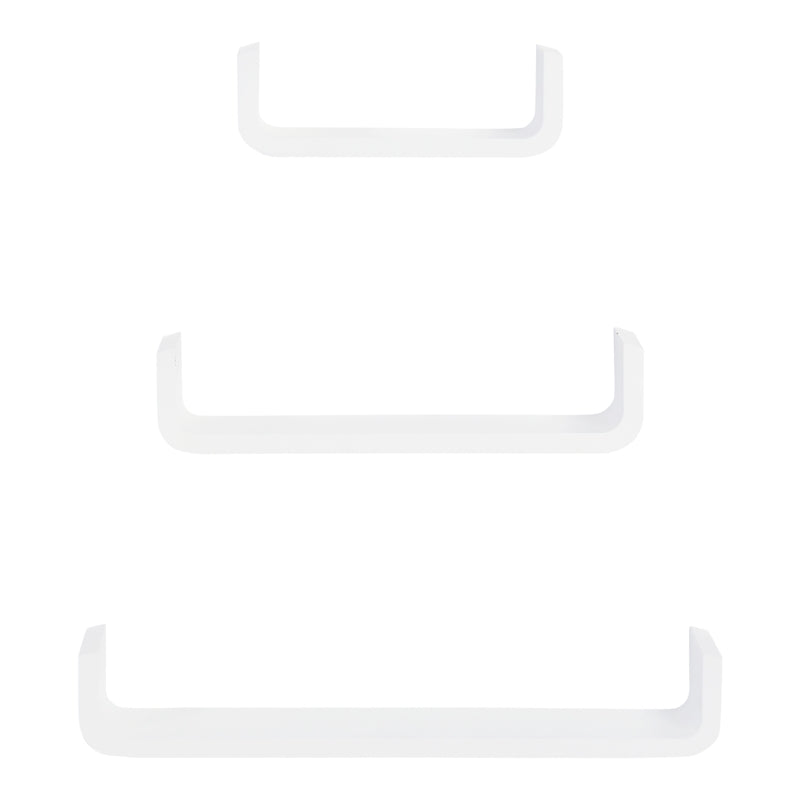 Set of 3 Floating Wall Shelves - Invisible Mounting for Bedroom & Living Room - Modern White Design