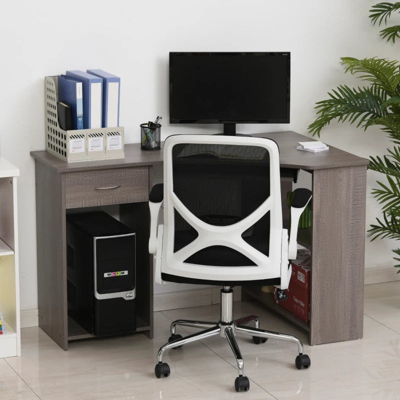 L-Shaped Corner Computer Desk with 2 Shelves, Keyboard Tray, Drawer & CPU Stand - Grey Home Office Furniture