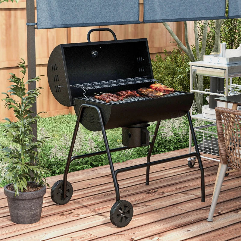 Steel Charcoal BBQ Grill with Ash Catcher and Warming Rack - Black