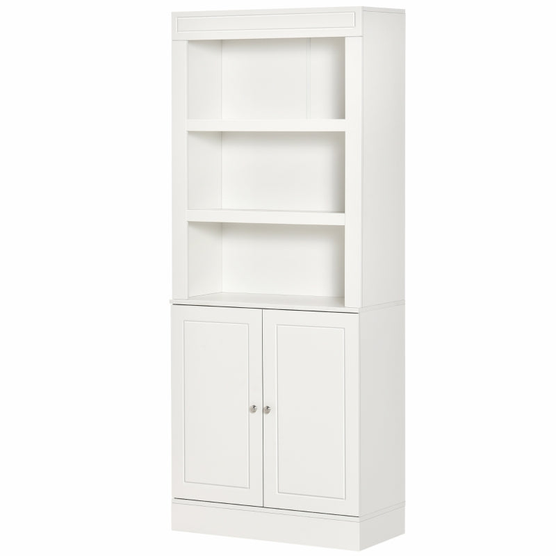 6-Tier Kitchen Cupboard - Freestanding Storage Cabinet with 3 Open Compartments & Double-Door Adjustable Shelves - White