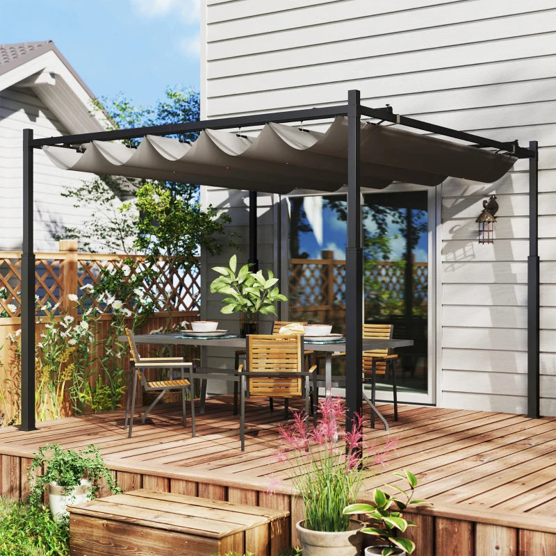 Grey 3m x 3m Retractable Garden Pergola with Magnetic Fixture