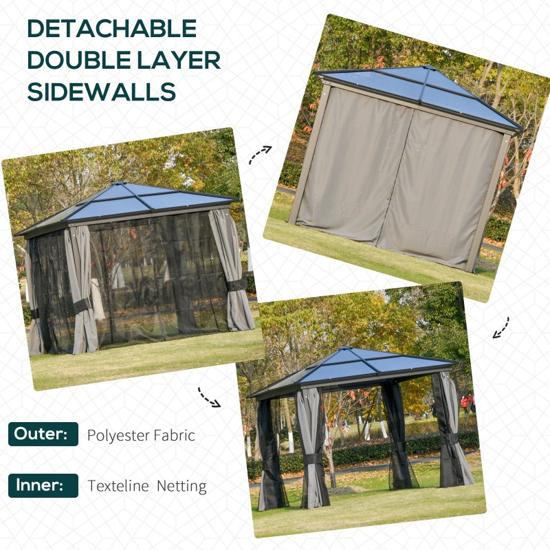Deluxe 3x3m Garden Gazebo with Curtains & Mosquito Netting – Dark Grey Aluminium Frame & Polycarbonate Roof for Patio